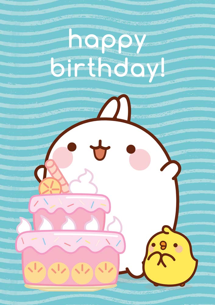 Molang Happy Birthday Cake - Greeting Card - threelittlebears.co.uk